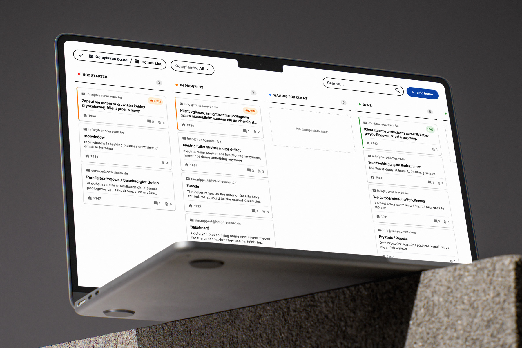 Screenshot: Complaint Handling System for Mobile Homes